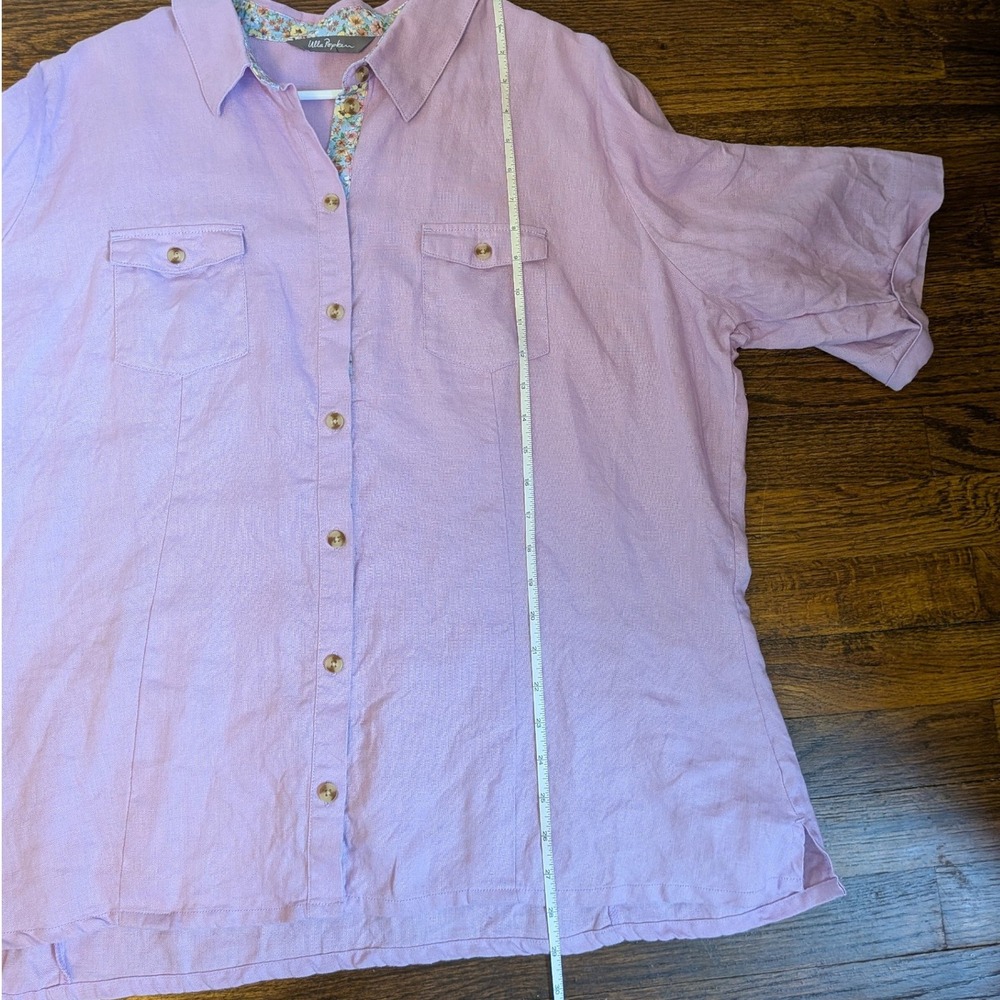 Ulla Popken Lavender 100% Linen Short Sleeve Button Down Shirt Plus Size 20/22 - Picture 6 of 7